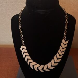 Elegant Talbots White Chevron Necklace, With Gold Toned Chain